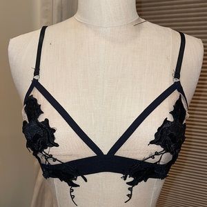 Luxxel Tan Mesh Black Lace Bralette
